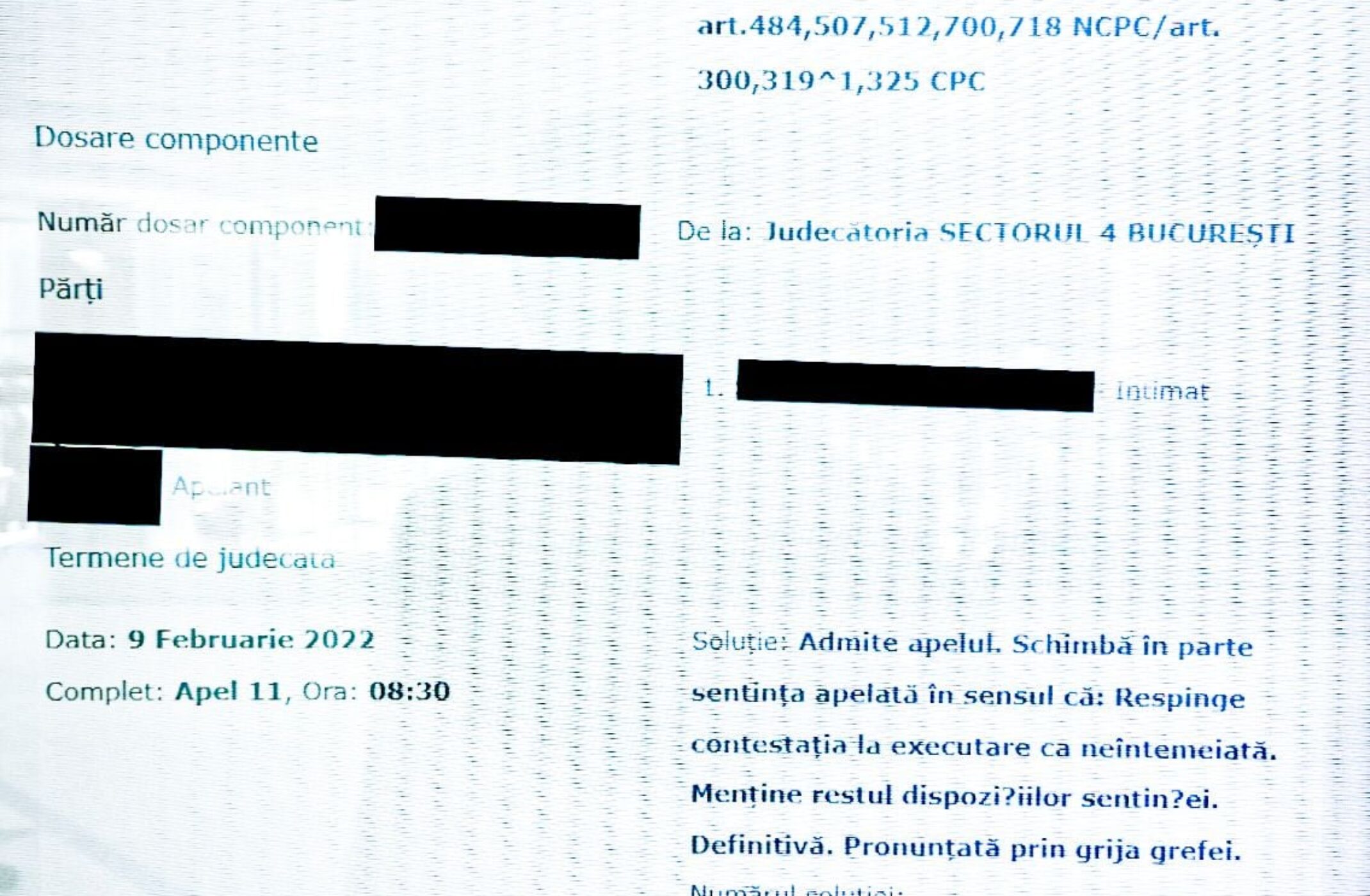 Contestatie la executare – Apel admis